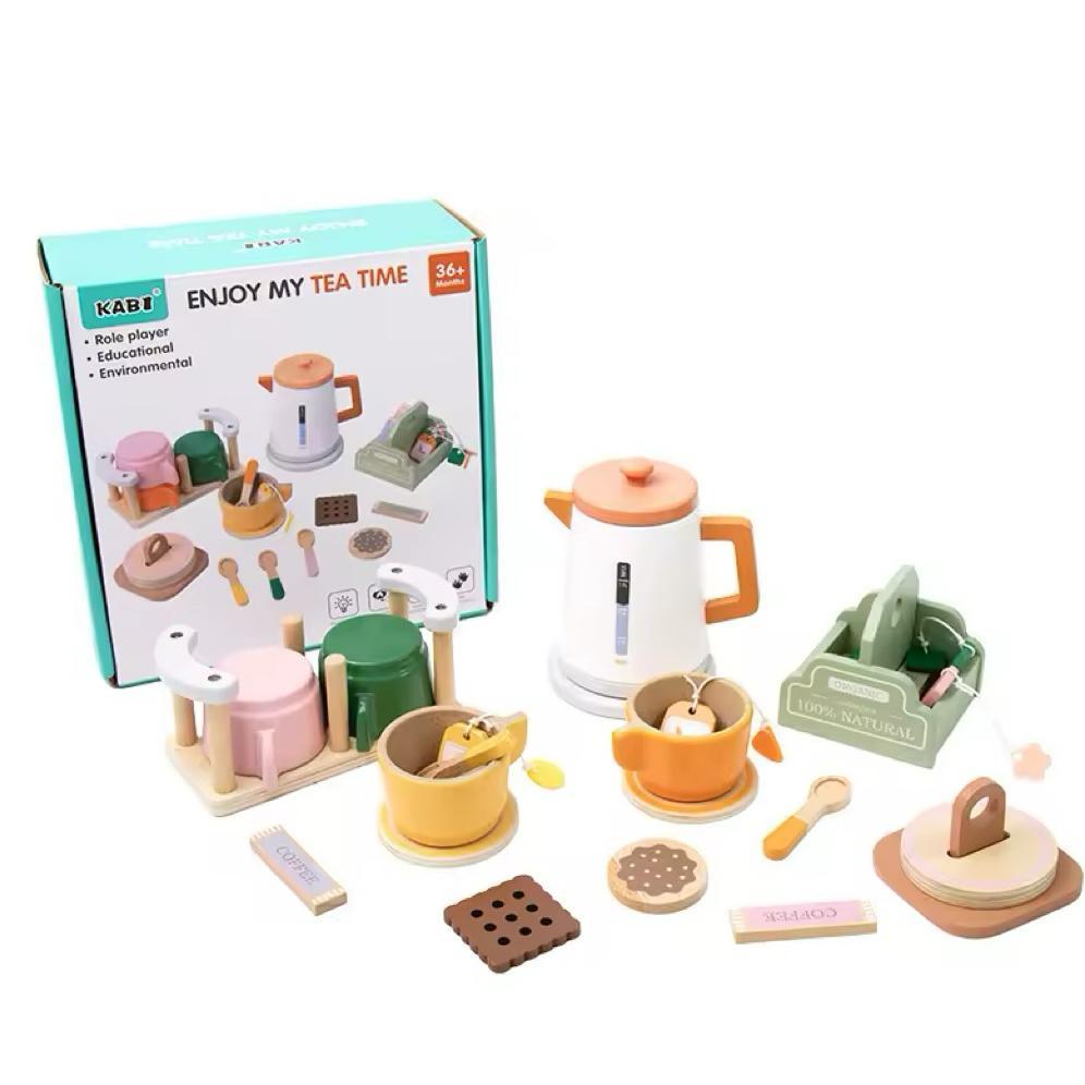 wooden afternoon tea set role plays mainan edukasi anak tea set kayu minum teh teko cangkir