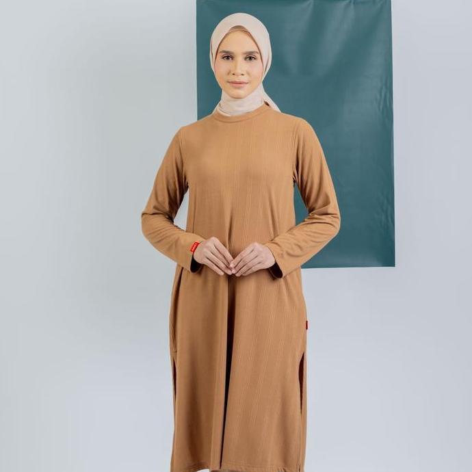 BEBAS ONGKIR - [DAUKY] Baju Atasan Tunik Panjang Kaos Knit Wanita L Tunic Knit Stripe