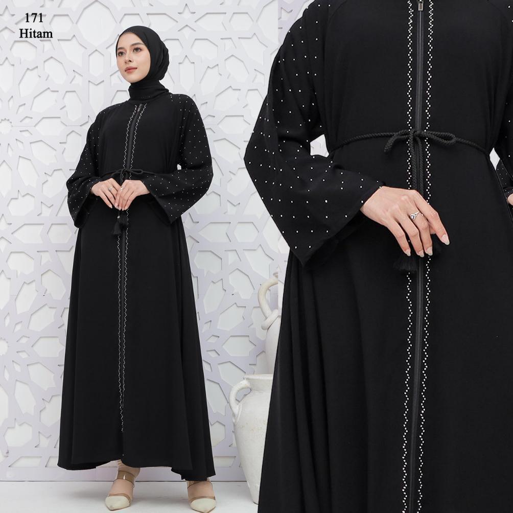 WAJIB PUNYA Abaya Jetblack Hitam Pekat Jetblack Premium Full Sleting Gamis Outer Syari Muslimah rema