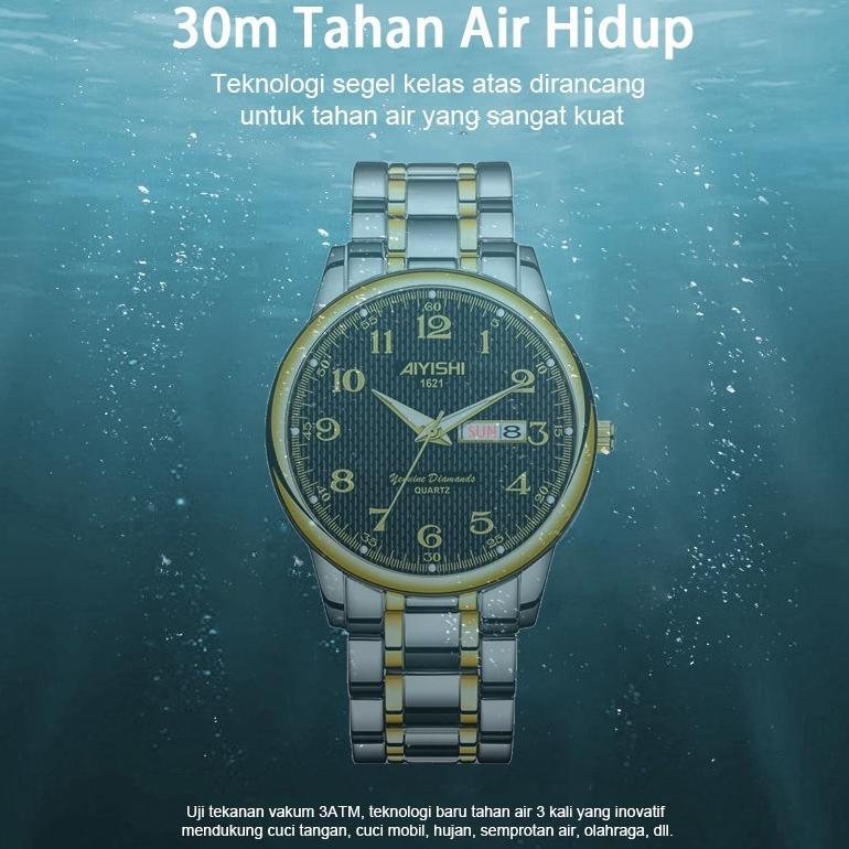 READY STOCK AIYISHI Jam Tangan Pria Anti Air Original Stainless Steel Chrono Aktif Cowok Luminous Ka