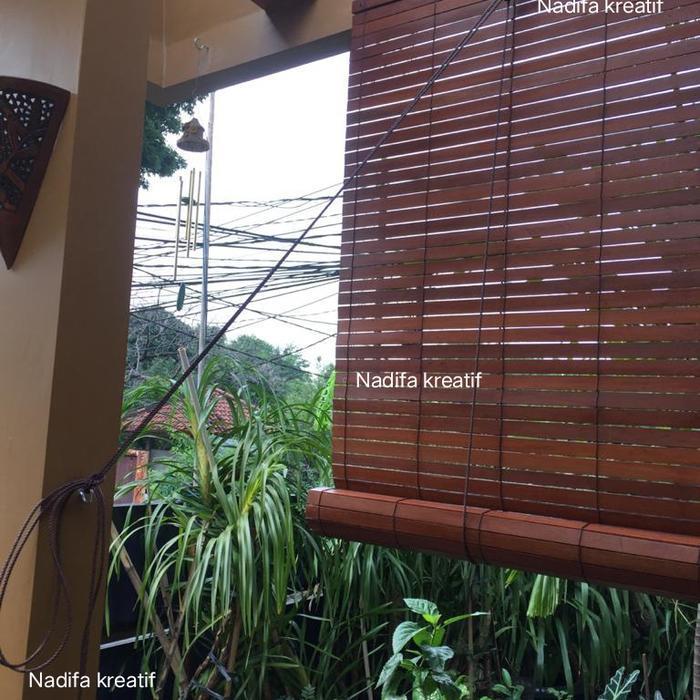 Nadifa kreatif Tirai Krey Kayu Natural Outdoor 35x25cm Tahan Cuaca & Serangga Kayu Bengkirai Komplit