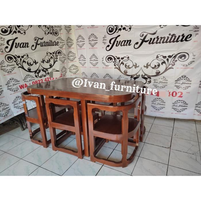 MEJA MAKAN JATI MINIMALIS OVAL 6 KURSI , MEJA MAKAN JATI OVAL KURSI 6