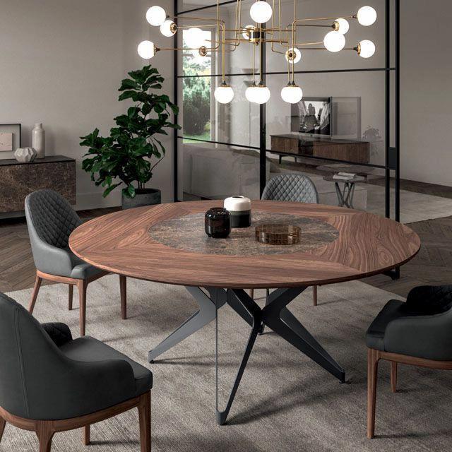 Meja bulat Kayu mahoni kaki besi