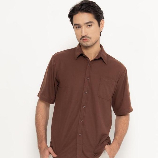 Erigo Polo Shirt Full Button Short Sleeve Fredo Brown - Kemeja Kerah Lengan Pendek Polos Pria & Wani