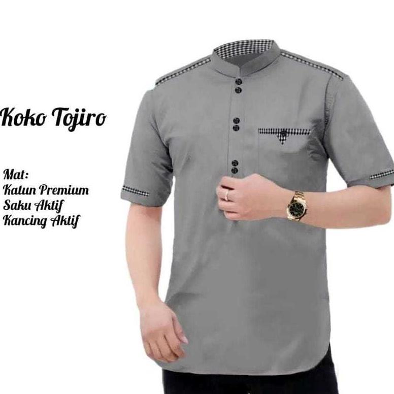 WAJIB PUNYA BAJU MUSLIMIN PRIA KOKO TOJIRO LENGAN PENDEK BAHAN KATUN MADINAH