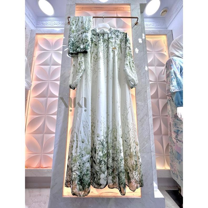 Official Gamis Dress Motif Bunga Set Hijab | Gamis Set Jilbab | Gamis Set Hijab Terbaru