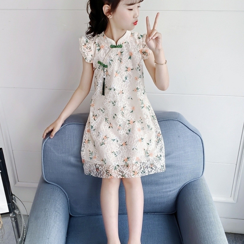 Gaun Musim Panas Anak Perempuan, Cheongsam Modis Baru, Gaun Putri Musim Panas untuk Anak-anak yang L