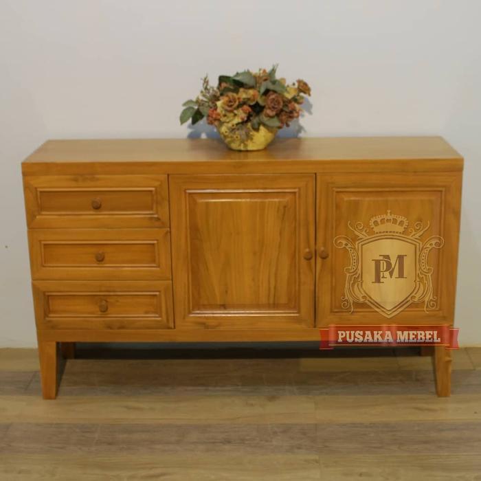 buffet rak dapur minimalis kayu jati, meja dapur kayu, rak penyimpanan