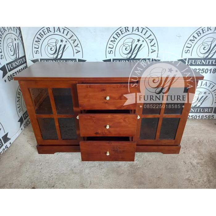 bufet minimalis kaca, bufet jato kaca, mebel jepara