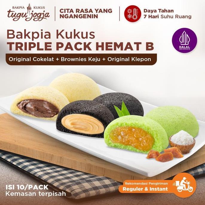 Bakpia Kukus Tugu Jogja Travel Pack, Paket Triple Pack B (Original Cokelat + Brownies Keju + Origina