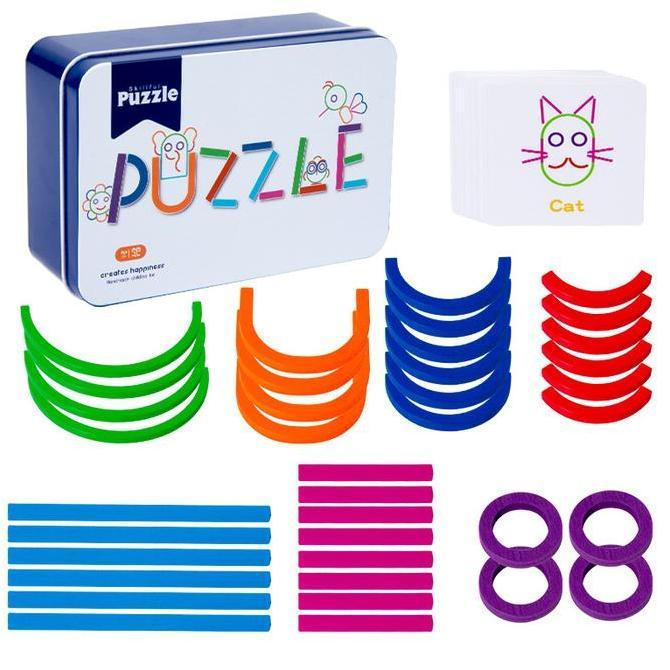 Mainan Edukasi Anak Menyusun Bentuk dari Stik dan Cincin kayu warna warni