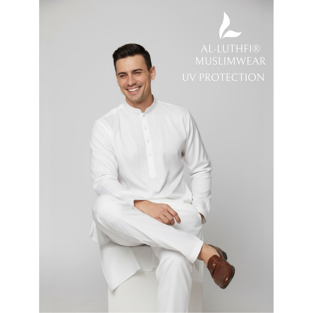 Setelan Pakistan Pria Dewasa ANTI UV Broken White Premium Al-LUTHFI MUSLIM WEAR