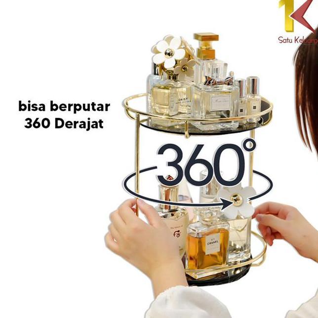 Cod Sk K134 Rak Kosmetik Bulat 2 Tingkat Putar 360 Derajat Tempat Penyimpanan Riasan Multifungsi