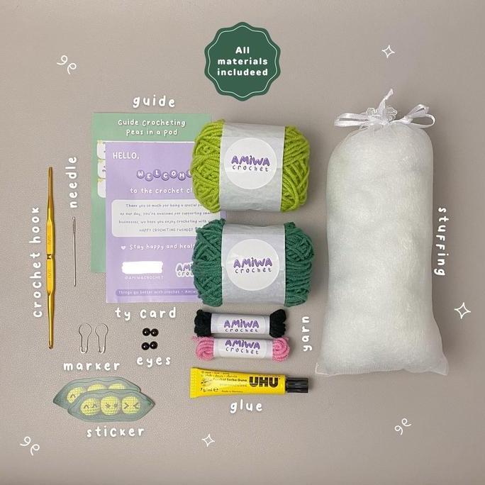 Starter DIY Crochet Kit Peas in a Pod by AmiwaCrochet | paket merajut untuk pemula | paket benang ra
