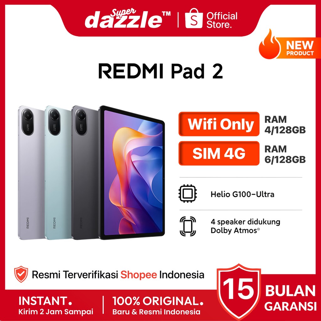 Tablet XIAOMI Redmi Pad 2 6/128 4/128 GB Sim 4G WiFi Only Garansi Resmi Official Store Ori