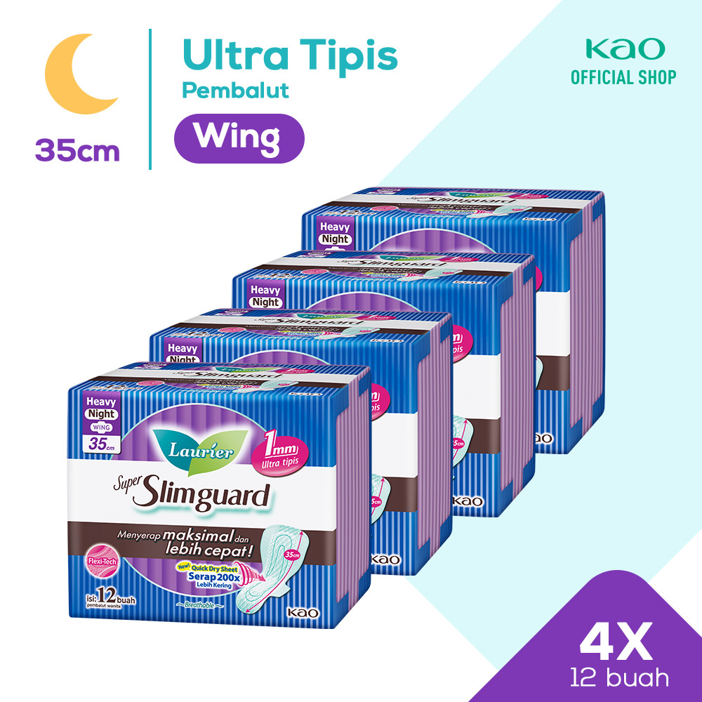 Laurier Super Slimguard Pembalut Wanita Night 35cm 12s Four Pack