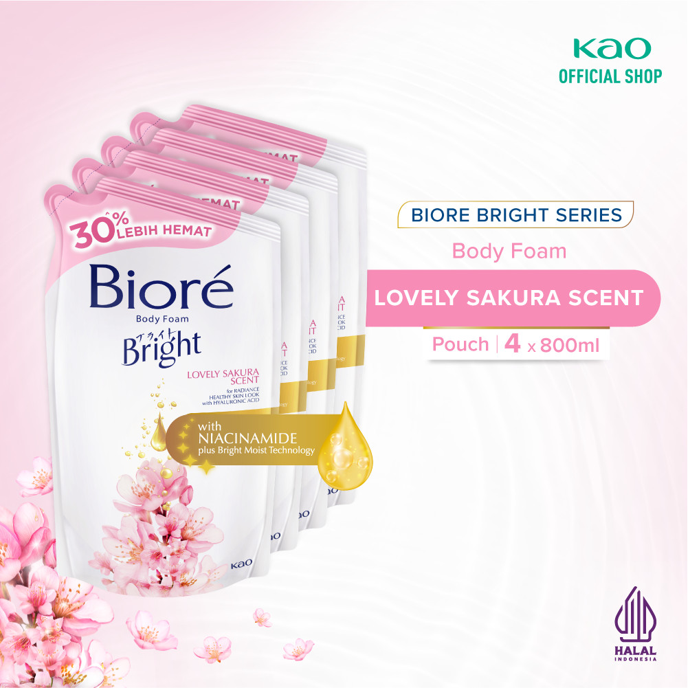 Biore Bright Sabun Mandi Cair Body Foam Lovely Sakura Pouch 800 ml Four Pack