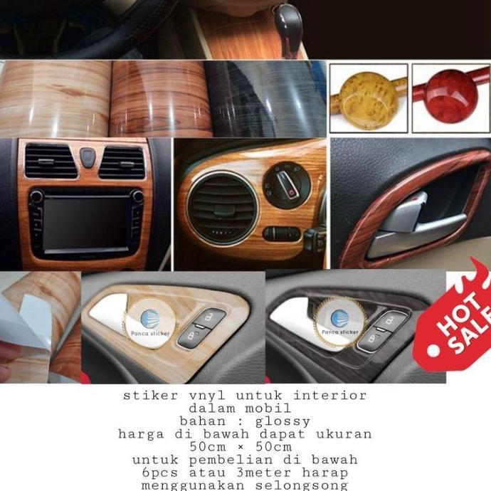 sticker interior motif serat kayu glossy