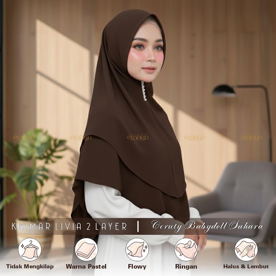 Murah Hijab Khimar Instant Syar'I Dua Layer Pad Busa Mat Ceruti Babydoll | Kerudung Warna Mahogany J