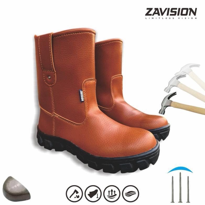 Murah Zavision Sepatu Safety Boots Ujung Besi Premium Kulit Tebal Boots Tinggi Original 100%
