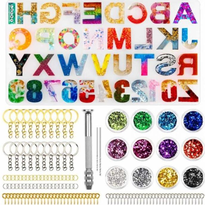 FKINAPE 236pcs Cetakan Huruf Silikon Cetakan Gantungan Kunci Resin Nomor Cetakan Liontin Resin Cetak