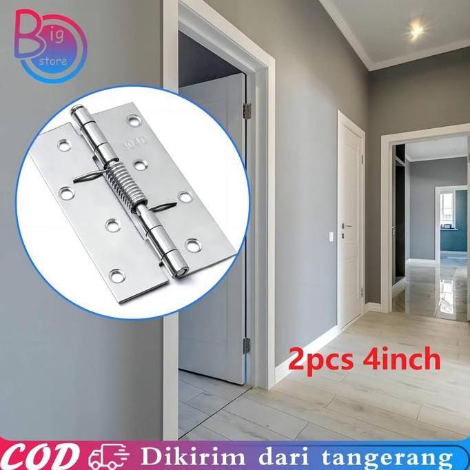 DISSORDE 2pcs Engsel Pegas Stainless 4inch Engsel Pintu Jendela Dengan Per Stainless Pegas Engsel Le