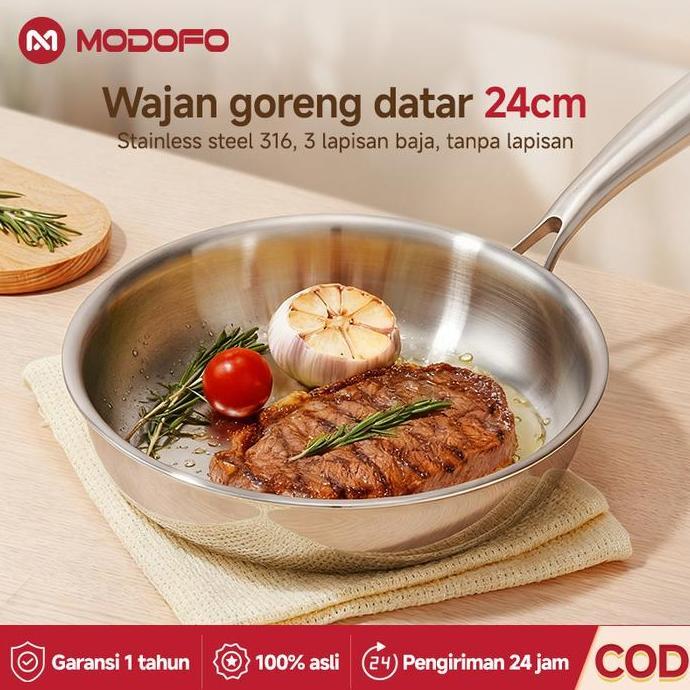 Kuteka- Modofo Panci Stainless Steel Wajan Penggorengan Anti Lengket Wajan Stainless Steel Anti Leng