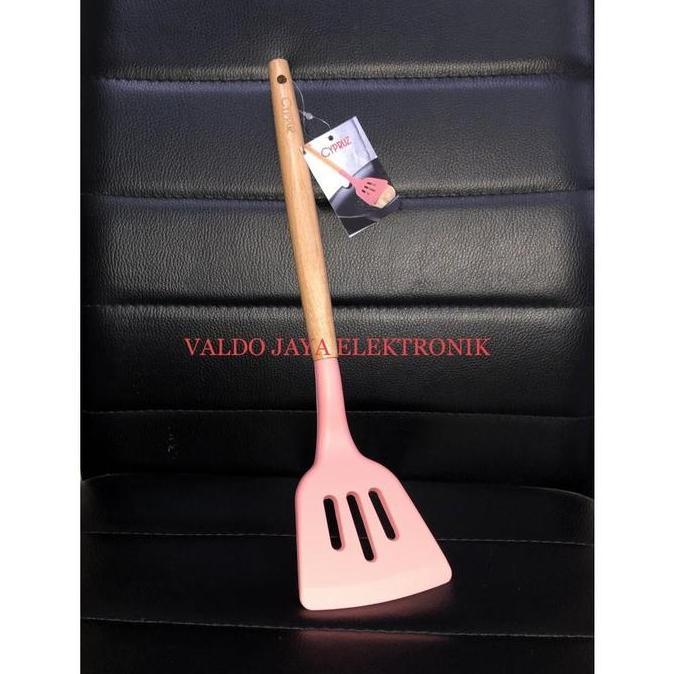 Kuteka- Cyprus Spatula Silicone Turner Lubang Am-0931/Sodet Sutil Silikon Kayu  Hitam Kitchenware