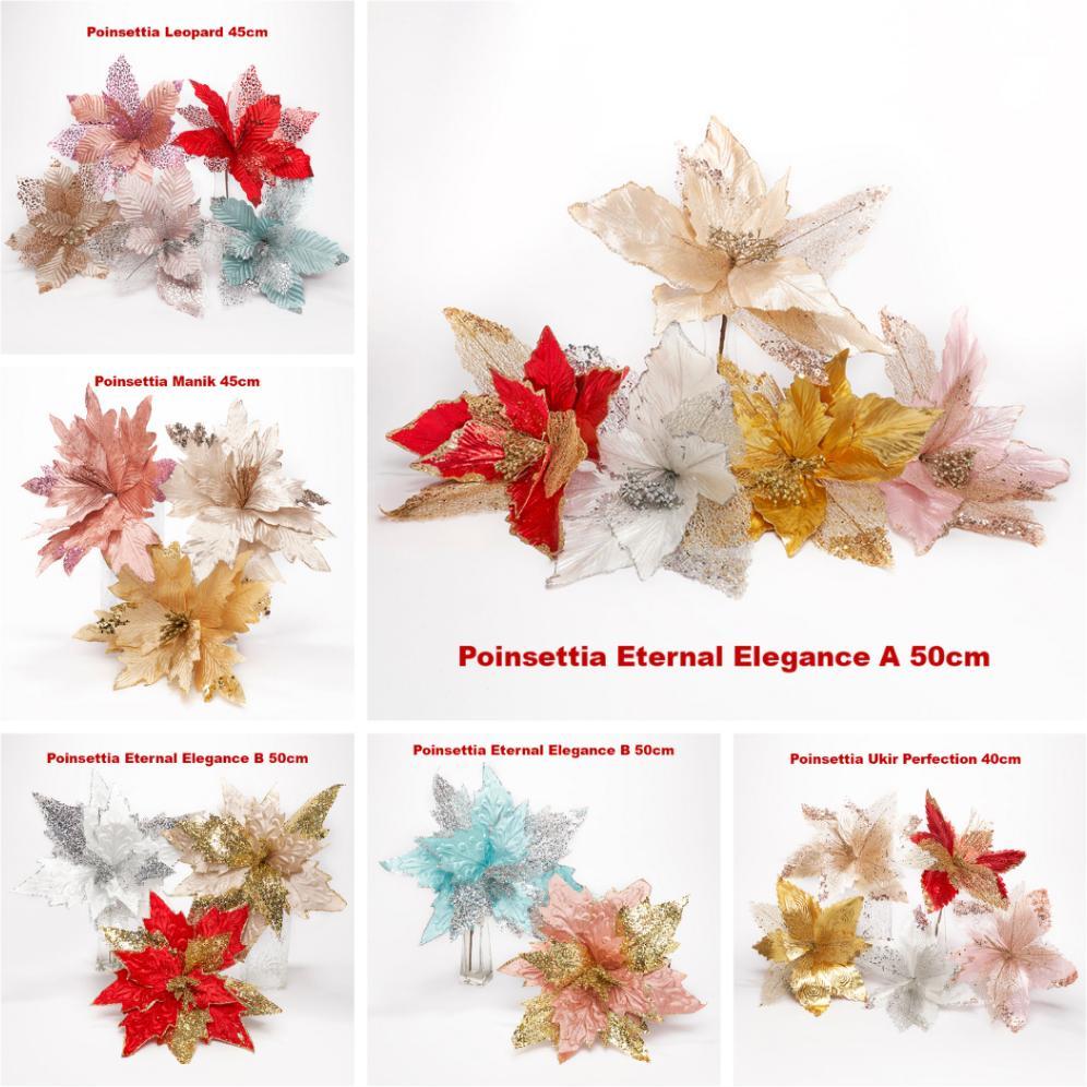 Hiasan Bunga Natal Poinsettia Bunga Hiasan Dekorasi Natal Poinsettia  Bunga Plastik Buatan Imitasi H