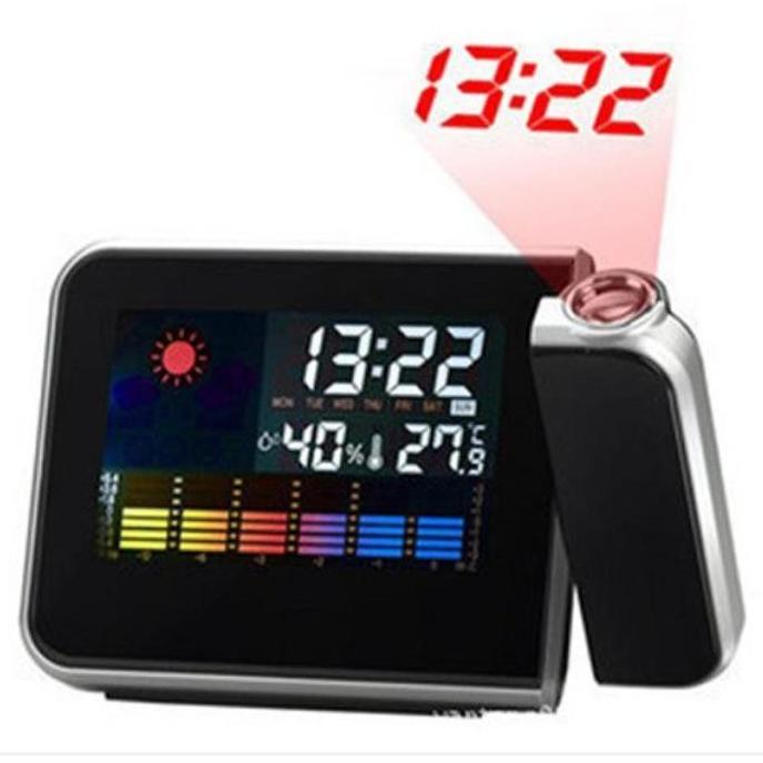 PROMO HARI INI - Jam Digital Proyektor Penunjuk Cuaca, Kalender, Hari, Cuaca, dan Suhu Plastik
