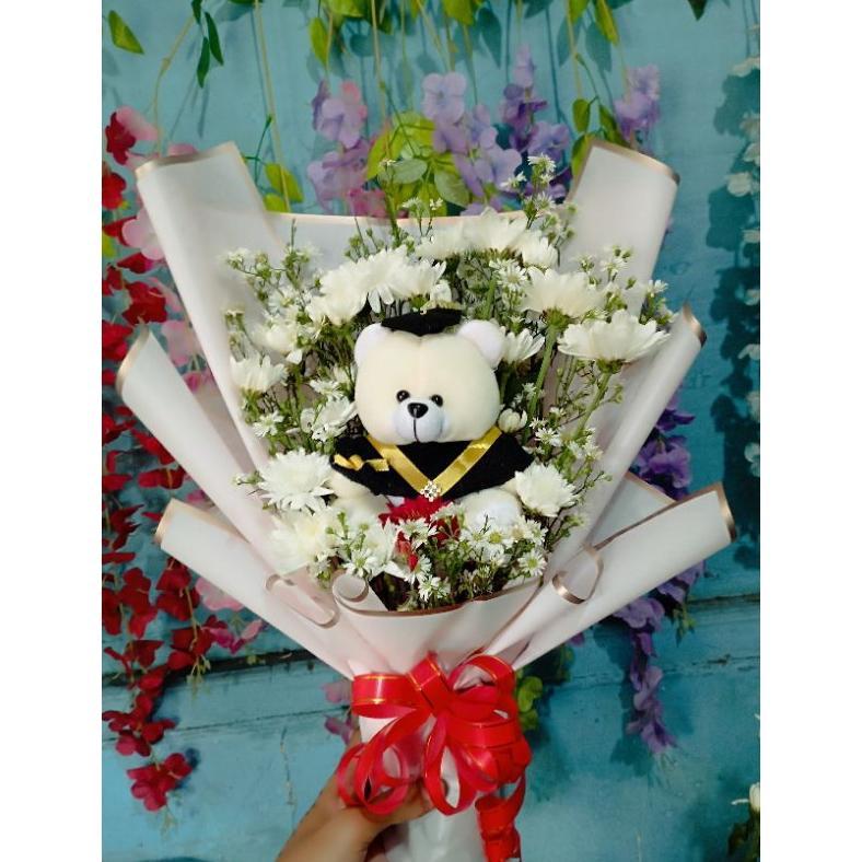 Buket wisuda boneka bunga asli