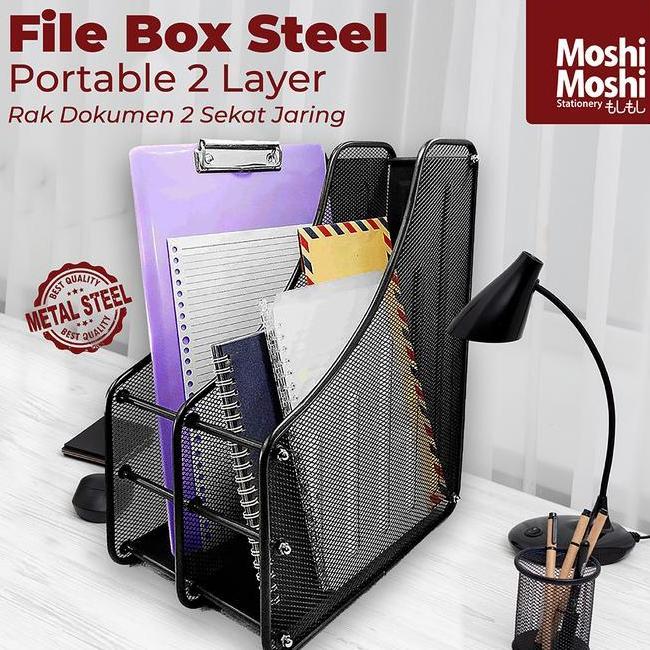 File Box Foldable Steel Rak Penyimpanan Dokumen 2 Sekat Jaring Besi