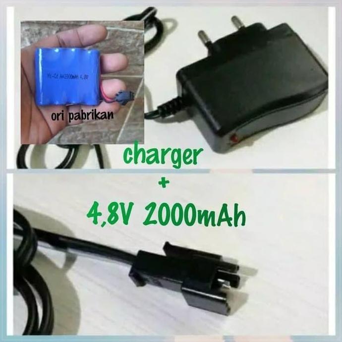 Baterai Batre Rc Mobil Remot 4.8V 4 8V 2000Mah Socket Hitam Charger