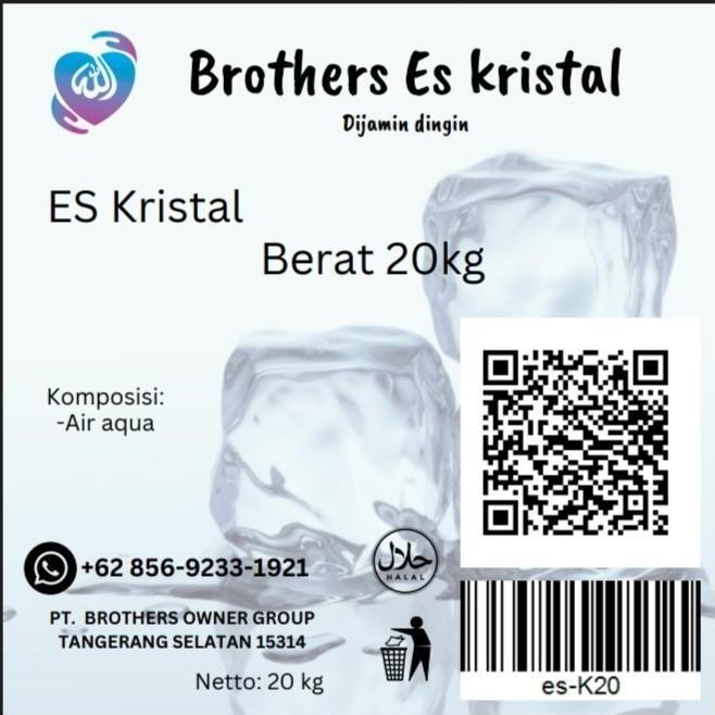 es batu kristal tube, ice cube 20kg/kantong