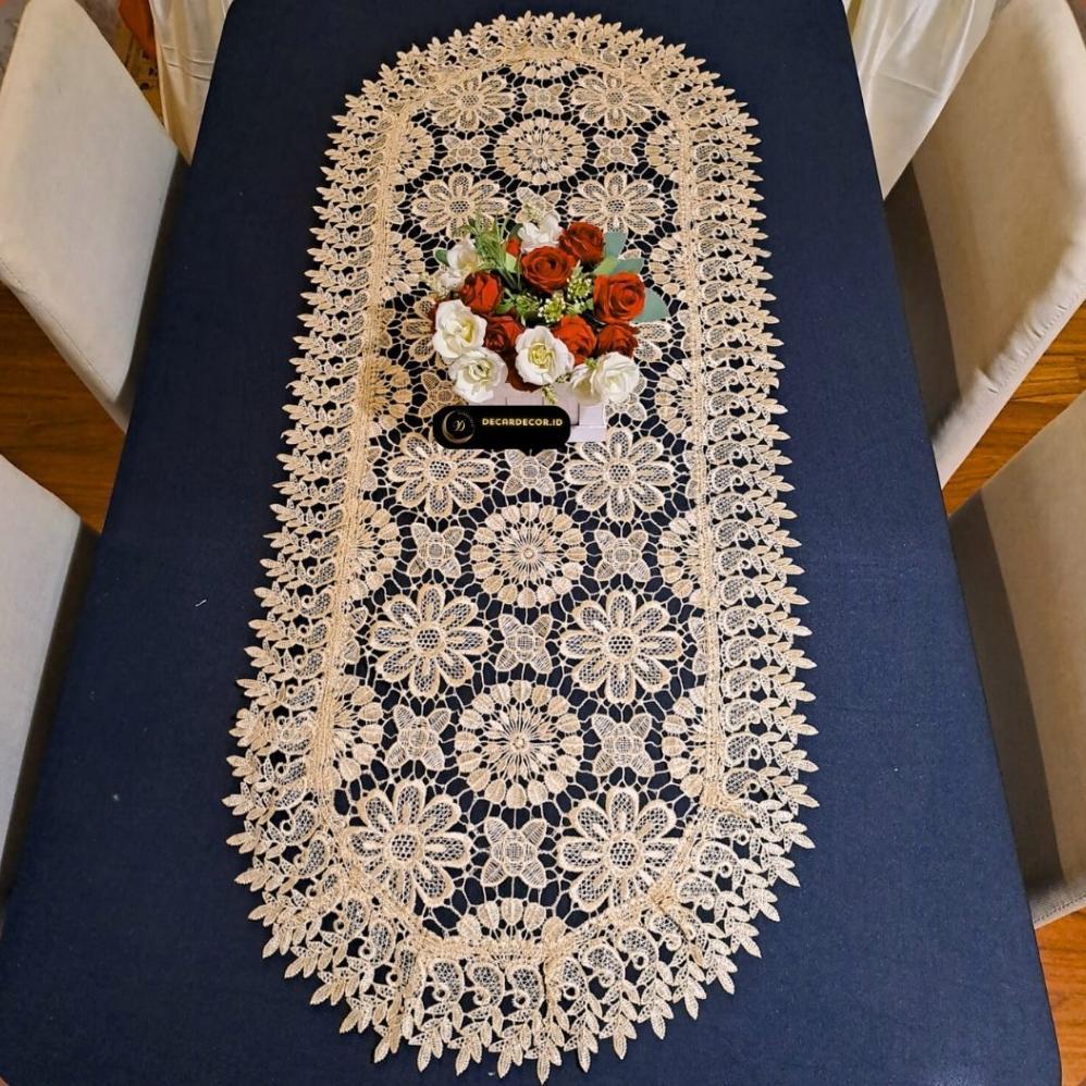 Taplak Meja Tamu Oval Renda Bordir Mewah Taplak Meja Oval Bordir Premium 4390 Cm DISKON