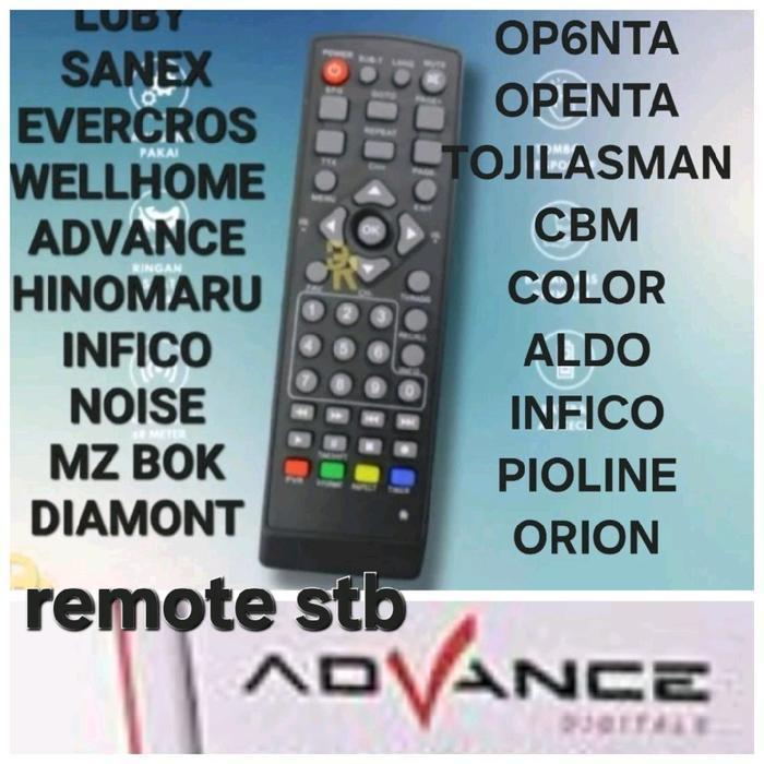 REMOTE STB REMOT UNIVERSAL MULTI MULTY SETING SET TOP BOK BOX LUBBY LUBY SANEX WELLHOME AOKY INTRA A