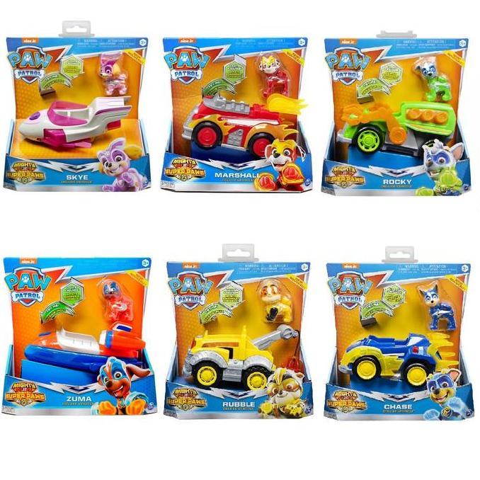 PAW PATROL Mighty Pups Super Paws Action Figure Deluxe Vehicle Sounds