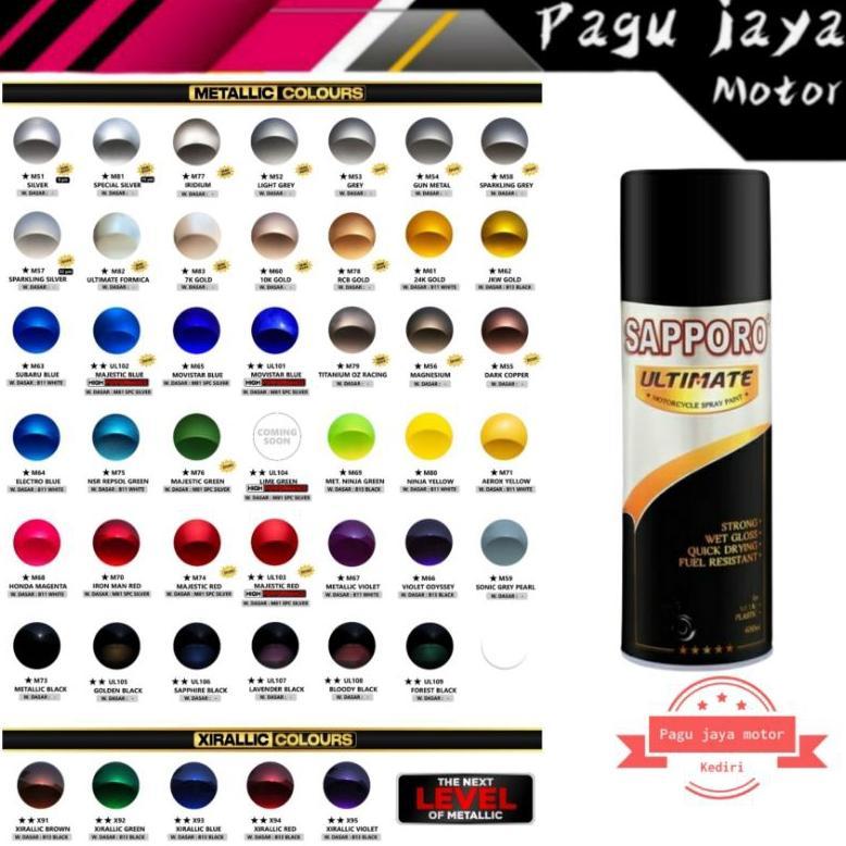 SAPPORO ULTIMATE 400ml SEMUA WARNA CAT SEMPROT SPRAY PAINT pilox pilok black hitam red merah white p