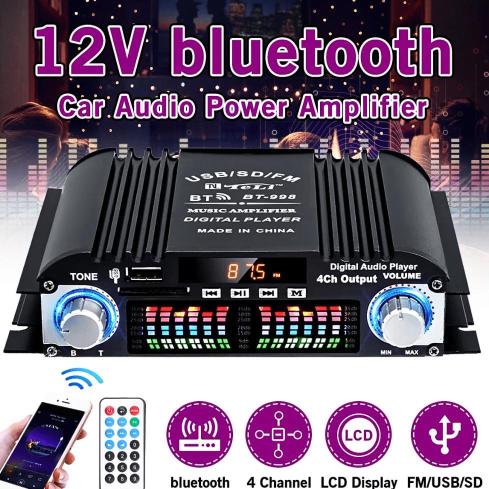 Vodool Ampli Amplifier Hifi Bluetooth Super Bass Mini Audio 12V 5.0 Stereo 4 Channel 1600W Bt 998