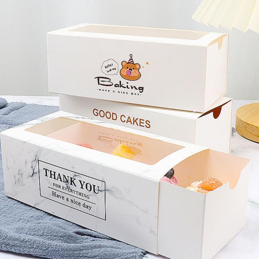 10Pcs Box Donut Panjang Kotak Dus Kue Slice Cake Box Kue Dessert