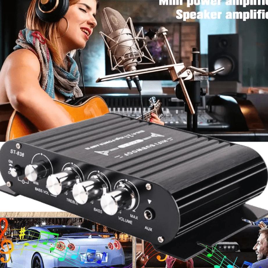 Pusat Lvpin Ampli Amplifier Hifi Bluetooth Super Bass Mini Audio 12V Treble Bass Booster St 838