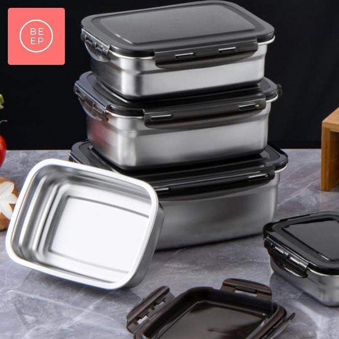 Kotak tupperware stainless foodgrade makanan penutup klip kedap udara