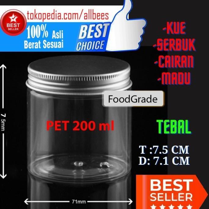toples jar botol plastik 200 ml pet tutup alumunium