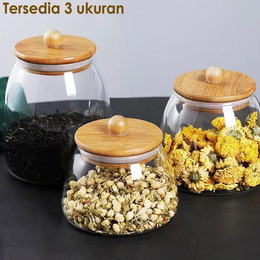 Toples Kaca Tutup Kayu Toples Makanan Toples Kue Stoples Kaca Tempat Makanan Kering Takumi