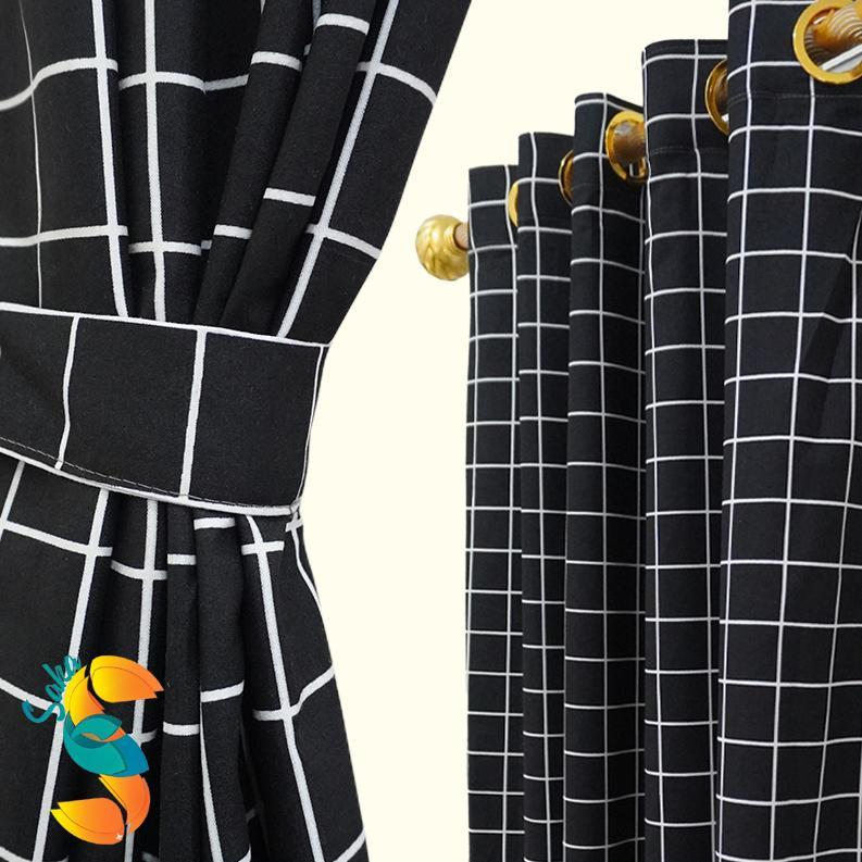 Gorden Pintu Dan Jendela Aesthetic Motif Kotak Kotak Hitam Putih Gorden 12 Ring
