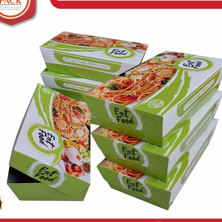 Paper Lunc Box M Isi 100 Dus Nasi Ayam Geprek Celup Makanan Mie Takeaway Nasi Box Laminasi Premium