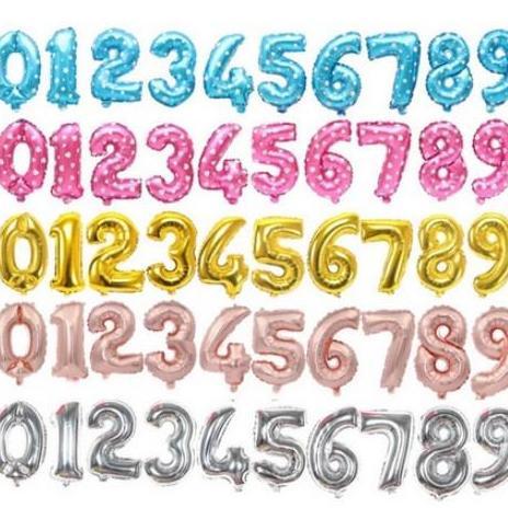 (ECERAN) BALON HURUF ANGKA Foil 40cm Emas Silver Pink Biru Dekorasi