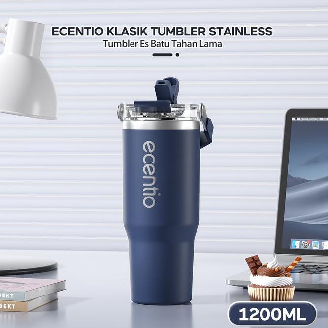 Ecentio Botol Minum Stainless Steel 1200Ml Termos Tahan Panas Dingin 24 Jam Kapasitas Besar Outdoor 
