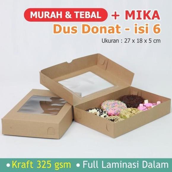 Dus Box Donat isi 3/6 Mika Jendela -Kraft Laminasi -Box Brownies Mika
