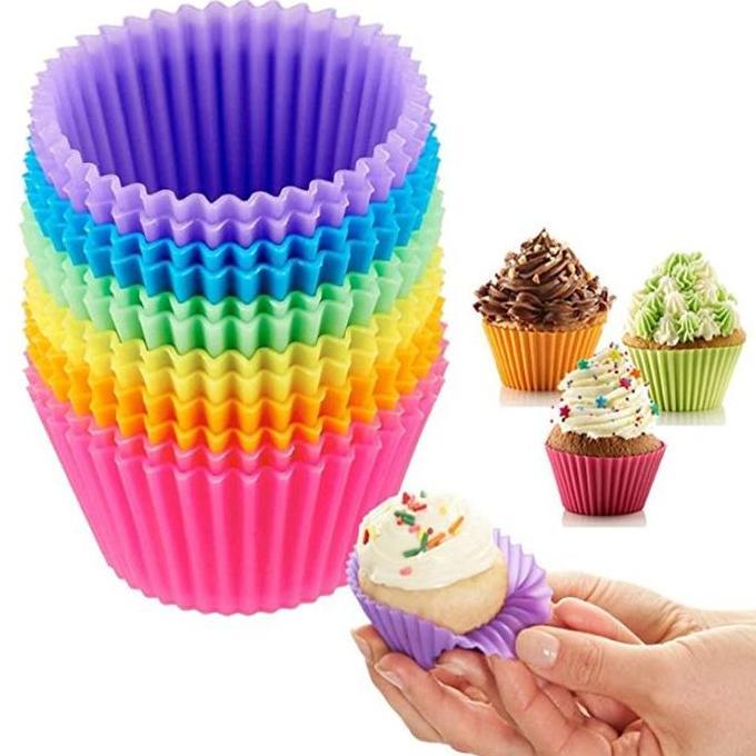 BAKUL 12pcs Cetakan Muffin Cetakan Kue Silikon Tahan Panas Cangkir Kue Persediaan Kue Muffin Cup